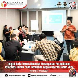Rakernis Penanganan Permohonan Informasi Publik Diikuti Ketua Bawaslu Minut Rocky Ambar
